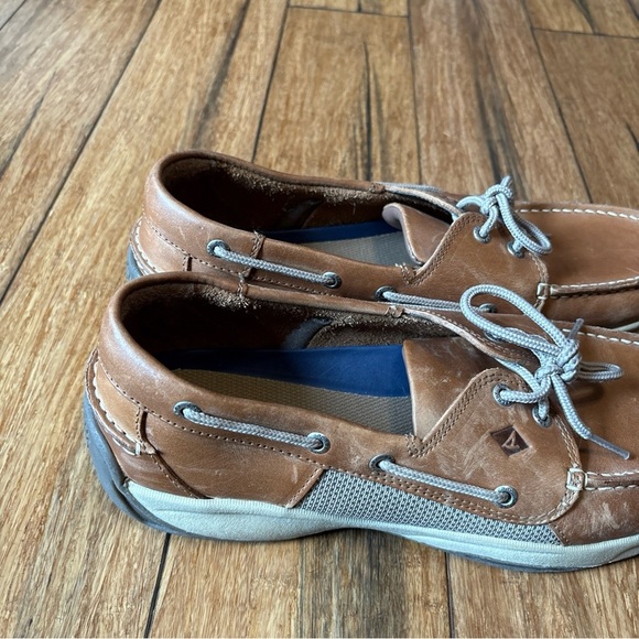 Sperry Top Sider Boat Shoes Mens 13 Slip Ons Loafer Tan Brown Leather Preppy - Picture 4 of 12